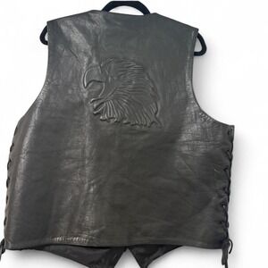 Vintage Wilson's black leather biker vest with eagle design XL